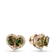 Пусеты из красного золота с и хромдиопсидами и бриллиантами