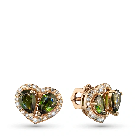 Пусеты из красного золота с и хромдиопсидами