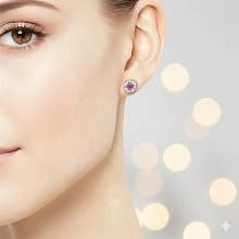 Пусеты из серебра с рубинами и бриллиантами