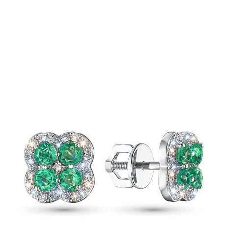 Пусеты из серебра с изумрудами