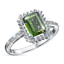Кольцо из белого золота с хромдиопсидом и бриллиантами