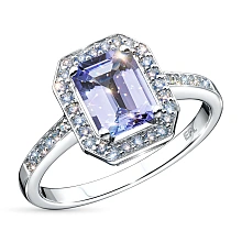 Кольцо из белого золота с танзанитом и бриллиантами