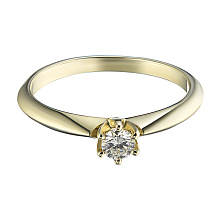 Классическое кольцо из желтого золота с бриллиантом
