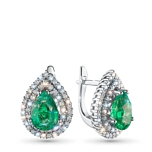 Серьги из белого золота с изумрудами и бриллиантами