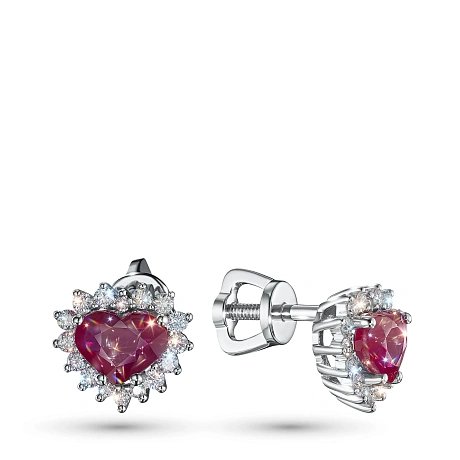 Пусеты из белого золота с рубинами и бриллиантами