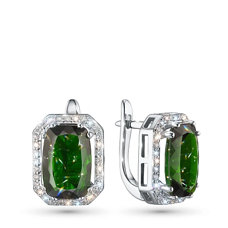 Серьги из белого золота с хромдиопсидами