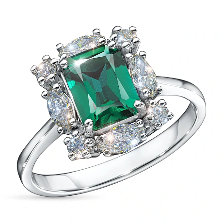 Кольцо из белого золота с и изумрудом