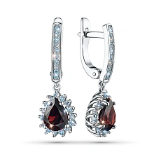 Серьги из белого золота с гранатами и бриллиантами