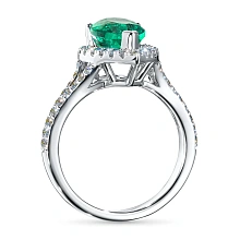 Кольцо из белого золота с изумрудом и бриллиантами