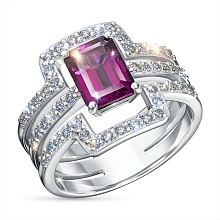 Кольцо из белого золота с родолитом и бриллиантами