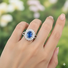 Кольцо из белого золота с сапфиром и бриллиантами