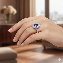 Кольцо из белого золота с сапфиром и бриллиантами