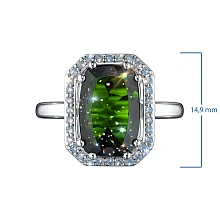 Кольцо из белого золота с хромдиопсидом и бриллиантами