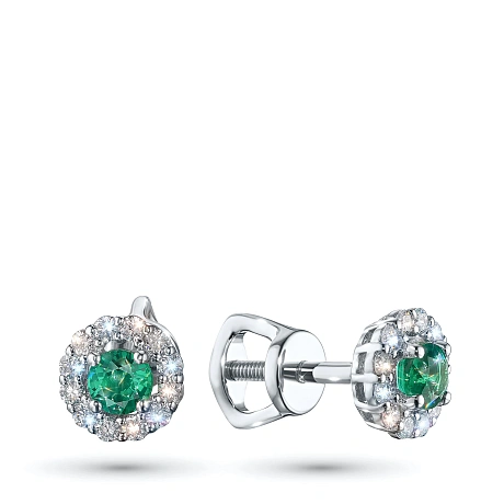 Пусеты из серебра с изумрудами