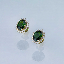 Пусеты из желтого золота с хромдиопсидами и бриллиантами (изготовление)