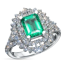 Кольцо из белого золота с изумрудом и бриллиантами