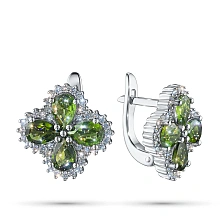 Серьги из белого золота с хромдиопсидами и бриллиантами