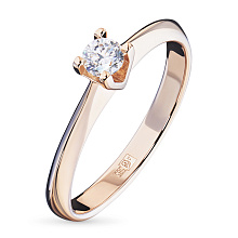 Классическое кольцо из красного золота с бриллиантом