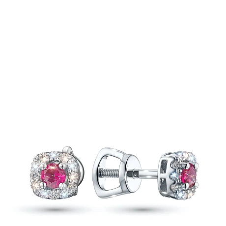 Пусеты из серебра с рубинами