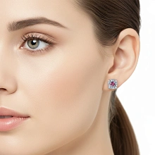 Пусеты из серебра с рубинами и бриллиантами