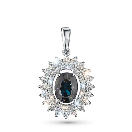 Подвеска из белого золота с сапфиром и бриллиантами