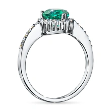 Кольцо из белого золота с изумрудом и бриллиантами