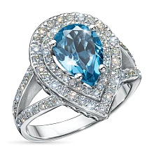 Кольцо из белого золота с топазом и бриллиантами