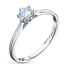 Классическое кольцо из белого золота с бриллиантом