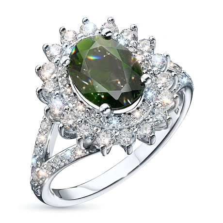 Кольцо из белого золота с хромдиопсидом