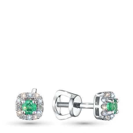 Пусеты из серебра с изумрудами