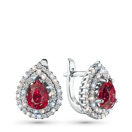 Серьги из белого золота с рубинами