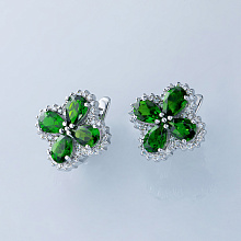 Серьги из белого золота с хромдиопсидами и бриллиантами (изготовление)