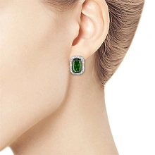 Серьги из белого золота с хромдиопсидами и бриллиантами