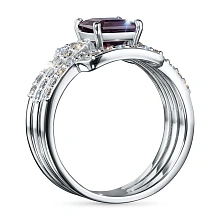 Кольцо из белого золота с родолитом и бриллиантами