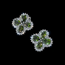 Серьги из белого золота с хромдиопсидами и бриллиантами