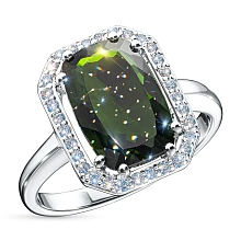 Кольцо из белого золота с хромдиопсидом и бриллиантами