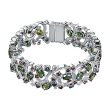 Браслет из белого золота с хромдиопсидами, сапфирами, бриллиантами и гранатами