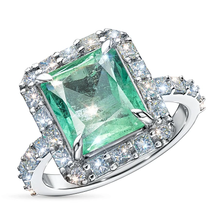 Кольцо из белого золота с бриллиантами и изумрудом