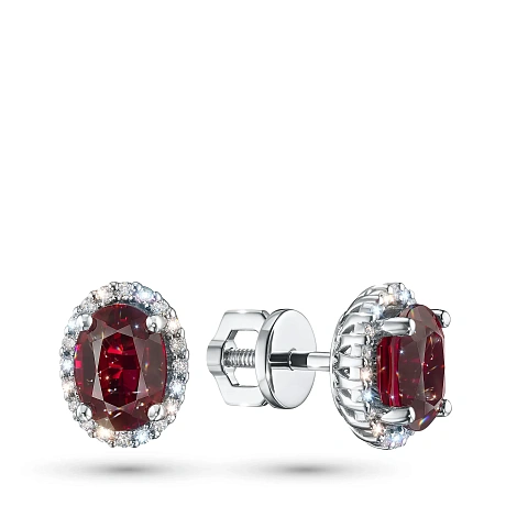 Пусеты из белого золота с рубинами