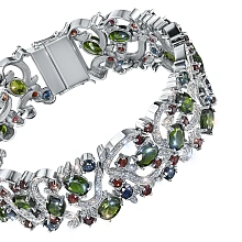 Браслет из белого золота с хромдиопсидами, сапфирами, бриллиантами и гранатами