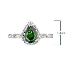 Кольцо из белого золота с хромдиопсидом и бриллиантами