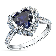 Кольцо из белого золота с сапфиром и бриллиантами