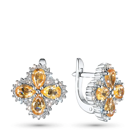 Серьги из белого золота с цитринами