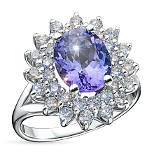 Кольцо из белого золота с танзанитом и бриллиантами