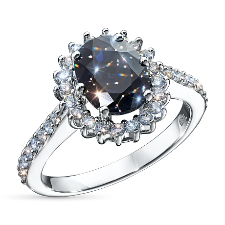 Кольцо из белого золота с сапфиром и бриллиантами