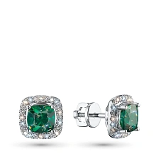 Пусеты из белого золота с изумрудами и бриллиантами