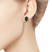 Пусеты из желтого золота с хромдиопсидами и бриллиантами (изготовление)