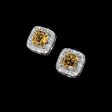Пусеты из серебра с цитринами и бриллиантами