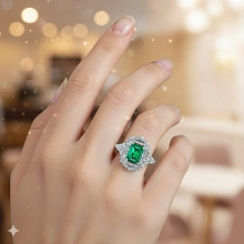 Кольцо из белого золота с изумрудом и бриллиантами