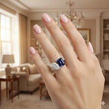 Кольцо из белого золота с и сапфиром и бриллиантами